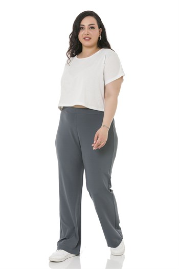Plus Size Elastic Waist Tube Leg Diver Dark Gray Trousers