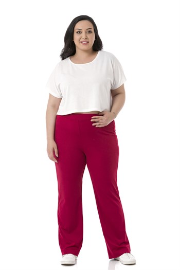 Plus Size Burgundy Diver Trousers with Elastic Waist