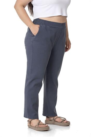 Plus Size Elastic Waist Pocket Gabardine Anthracite Trousers