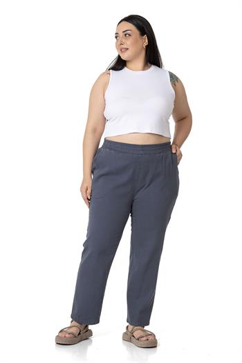 Plus Size Elastic Waist Pocket Gabardine Anthracite Trousers