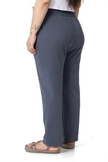 Plus Size Elastic Waist Pocket Gabardine Anthracite Trousers