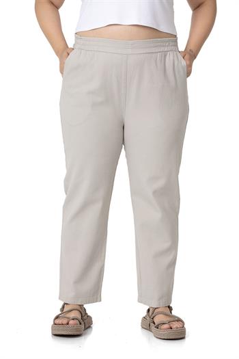Plus Size Gabardine Stone Trousers with Elastic Waist Pockets