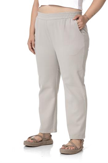 Plus Size Gabardine Stone Trousers with Elastic Waist Pockets