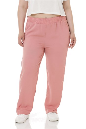 Plus Size Elastic Waist Pocket Linen Aerobin Light Pink Trousers