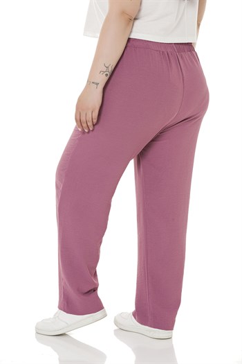 Plus Size Elastic Waist Pocket Linen Aerobin Rose Trousers