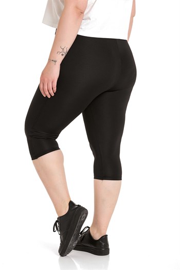 Büyük Beden Beli Lastikli Karyoka Dikişli Diz Altı Siyah Bayan Tayt