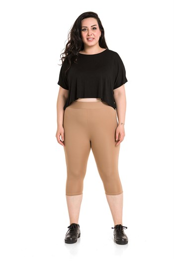 Büyük Beden Beli Lastikli Karyoka Dikişli Diz Altı Vizon Bayan Tayt