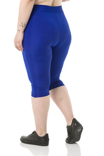 Büyük Beden Beli Lastikli Karyoka Dikişli Diz Altı İndigo Bayan Tayt