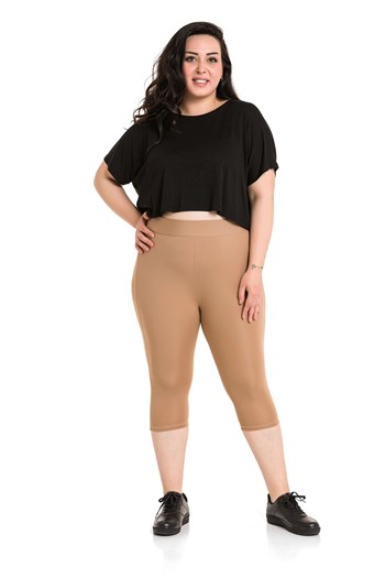 Büyük Beden Beli Lastikli Karyoka Dikişli Diz Altı Vizon Bayan Tayt