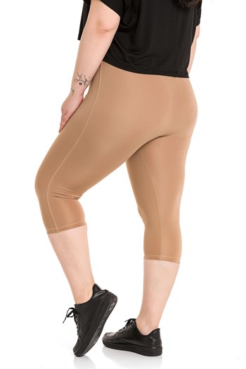 Büyük Beden Beli Lastikli Karyoka Dikişli Diz Altı Vizon Bayan Tayt