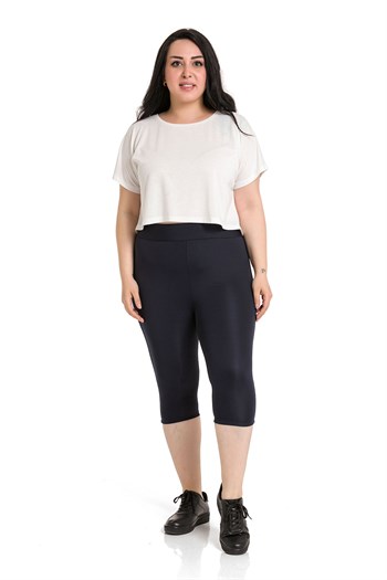 Büyük Beden Beli Lastikli Karyoka Dikişli Diz Altı Lacivert Bayan Tayt