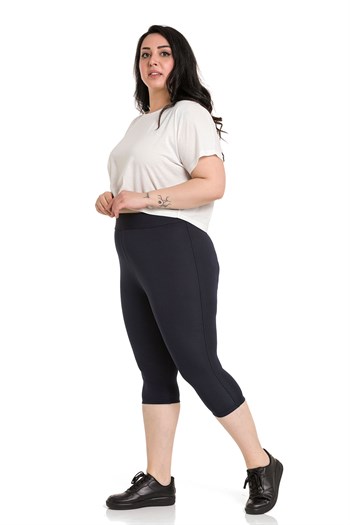 Büyük Beden Beli Lastikli Karyoka Dikişli Diz Altı Lacivert Bayan Tayt