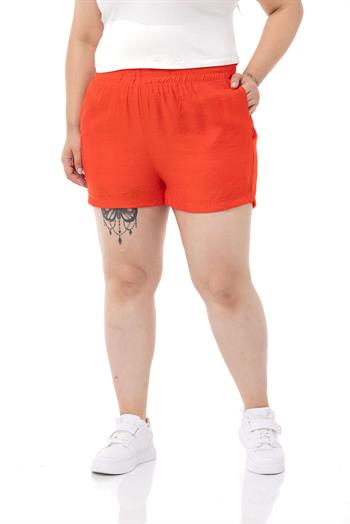 Plus Size Coral Shorts with Elastic Waist and Side Pockets