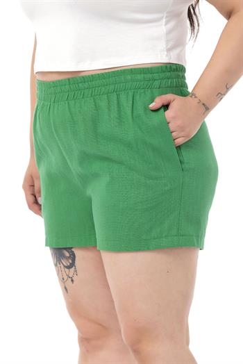 Plus Size Green Shorts with Elastic Waist and Side Pockets