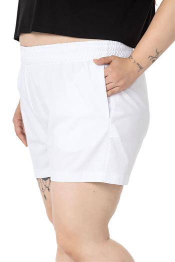 Plus Size White Shorts with Elastic Waist and Side Pockets