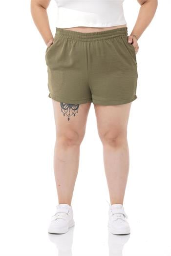Plus Size Khaki Shorts with Elastic Waist and Side Pockets