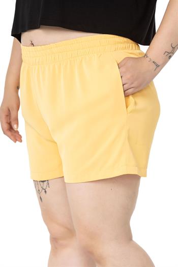 Plus Size Yellow Shorts with Elastic Waist and Side Pockets