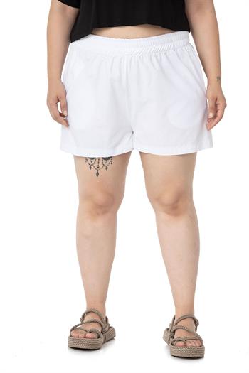 Plus Size White Shorts with Elastic Waist and Side Pockets