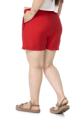 Plus Size Red Shorts with Elastic Waist and Side Pockets