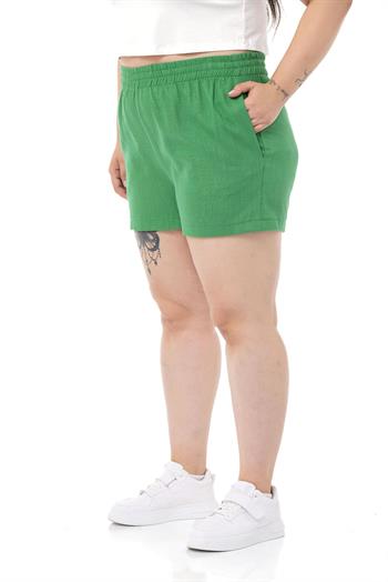 Plus Size Green Shorts with Elastic Waist and Side Pockets