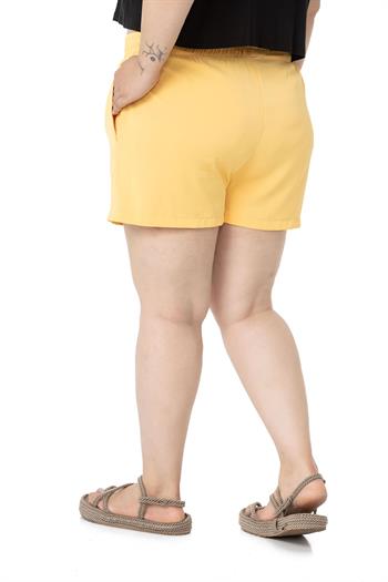 Plus Size Yellow Shorts with Elastic Waist and Side Pockets