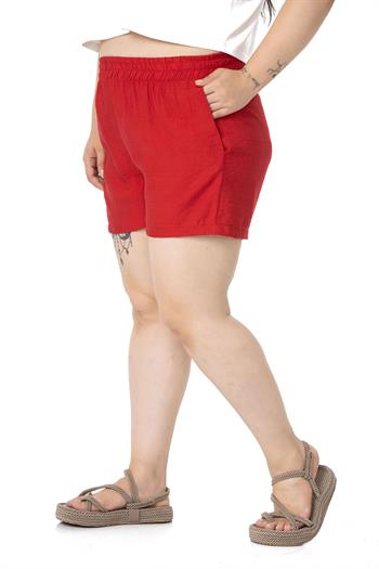 Plus Size Red Shorts with Elastic Waist and Side Pockets