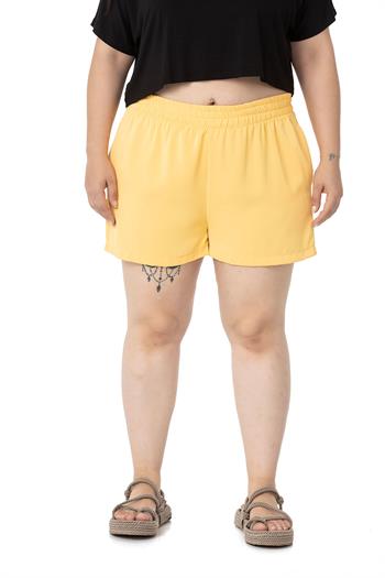 Plus Size Yellow Shorts with Elastic Waist and Side Pockets