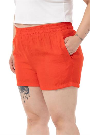 Plus Size Coral Shorts with Elastic Waist and Side Pockets