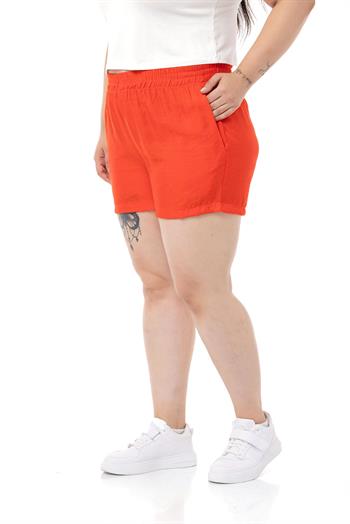Plus Size Coral Shorts with Elastic Waist and Side Pockets
