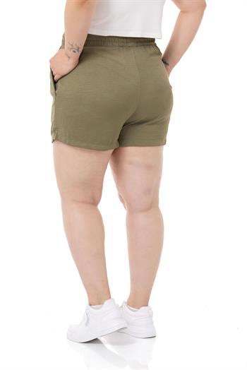 Plus Size Khaki Shorts with Elastic Waist and Side Pockets