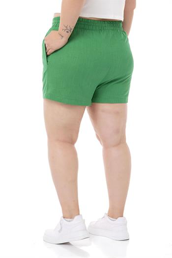 Plus Size Green Shorts with Elastic Waist and Side Pockets