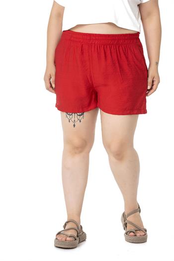 Plus Size Red Shorts with Elastic Waist and Side Pockets
