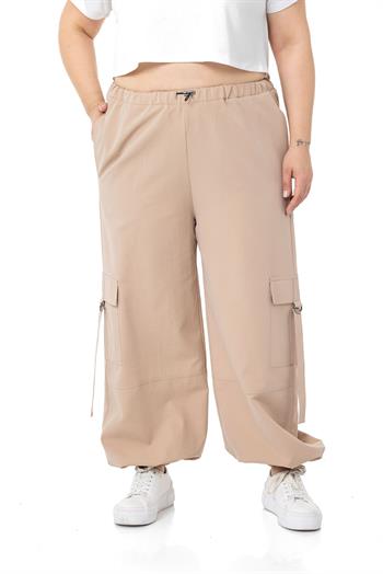 Plus Size Mink Parachute Trousers with Elastic Waist and Legs and Cargo Pocket