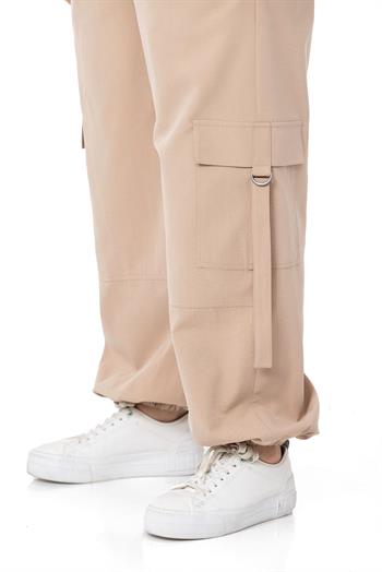 Plus Size Mink Parachute Trousers with Elastic Waist and Legs and Cargo Pocket