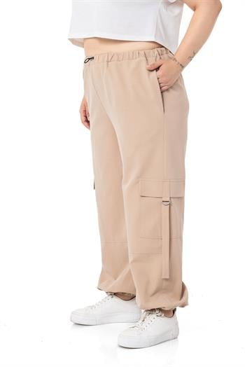 Plus Size Mink Parachute Trousers with Elastic Waist and Legs and Cargo Pocket