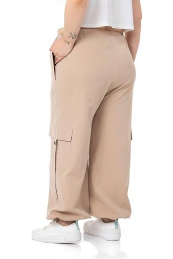 Plus Size Mink Parachute Trousers with Elastic Waist and Legs and Cargo Pocket