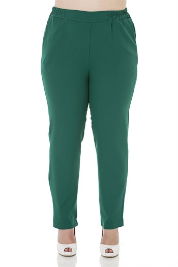 Plus Size Emerald Trousers with Side and Back Elastic Waist Narrow Leg Pockets