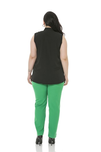 Plus Size Green Trousers with Side and Back Elastic Waist Narrow Leg Pockets