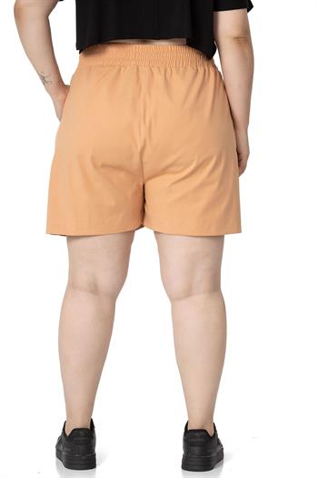 Plus Size Salmon Shorts with Side and Back Elastic Waist Pockets