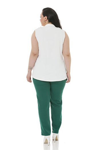 Plus Size Emerald Trousers with Side and Back Elastic Waist Narrow Leg Pockets