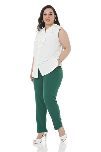 Plus Size Emerald Trousers with Side and Back Elastic Waist Narrow Leg Pockets