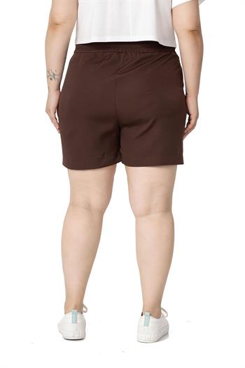 Plus Size Brown Shorts with Side and Back Elastic Waist Pockets