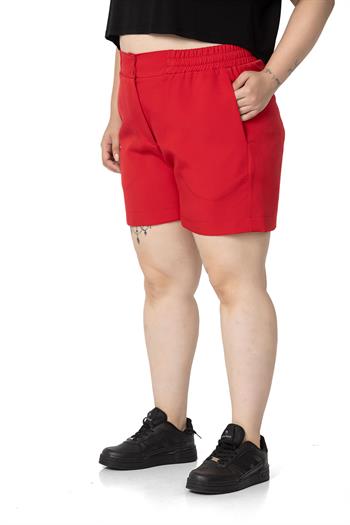 Plus Size Red Shorts with Side and Back Elastic Waist Pockets