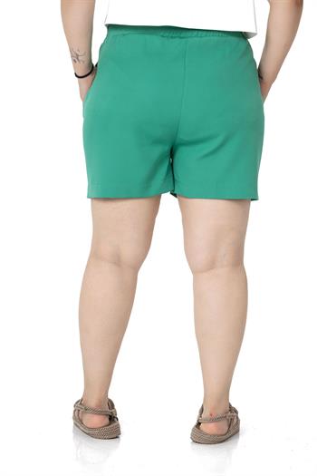 Plus Size Benetton Green Shorts with Side and Back Elastic Waist Pockets