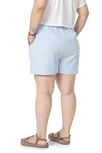 Plus Size Baby Blue Shorts with Side and Back Elastic Waist Pockets