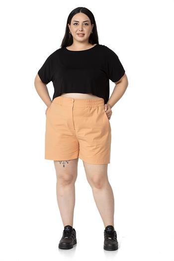 Plus Size Salmon Shorts with Side and Back Elastic Waist Pockets