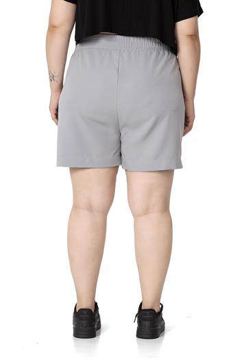 Plus Size Gray Shorts with Side and Back Elastic Waist Pockets