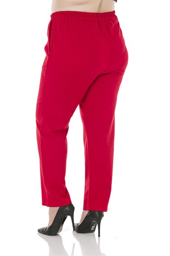 Plus Size Red Trousers with Side and Back Elastic Waist Narrow Leg Pockets