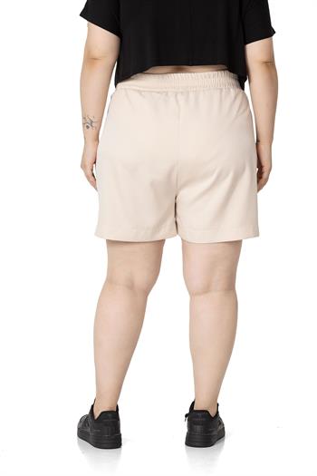 Plus Size Beige Shorts with Side and Back Elastic Waist Pockets