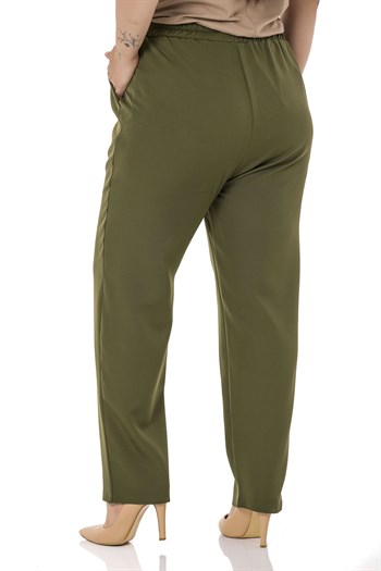 Plus Size Khaki Trousers with Side and Back Elastic Waist Narrow Leg Pocket